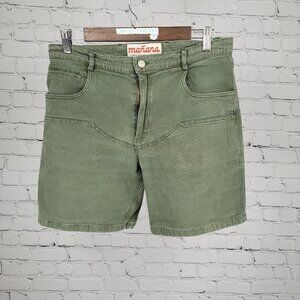Manana Surfing Co Green Cotton Stretch Land Sea Shorts Austin Texas 32 (32x6.5)